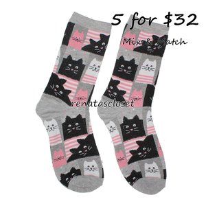 Legale Women's Cat Patchwork Printed Crew Socks NWT